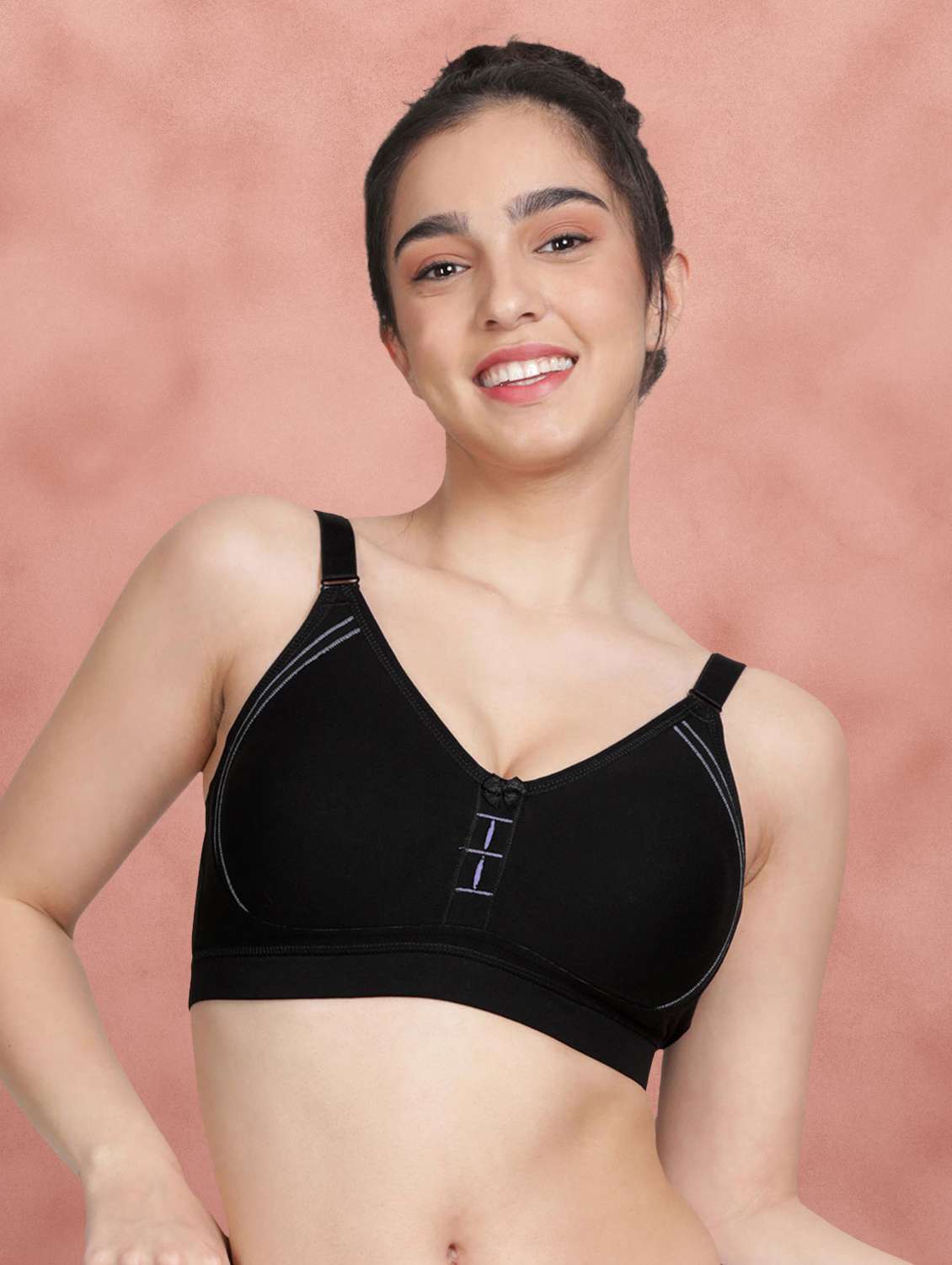 black cotton regular bra - 21450175 -  Zoom Image - 0