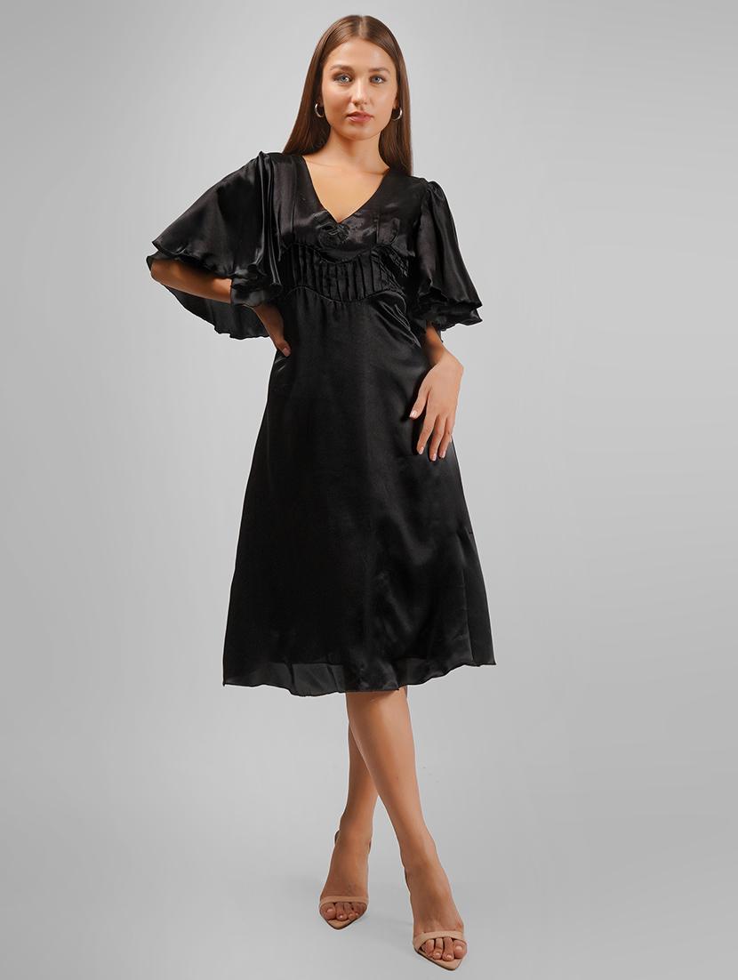 women black satin a-line dress - 21450289 - Zoom Image - 0