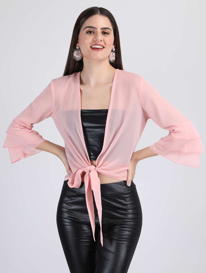 women pink polyester regular shrug