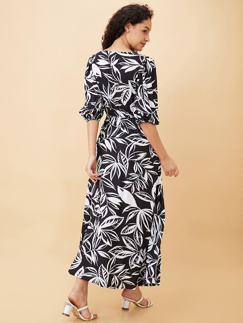globus women black floral printed puff sleeve cut outs maxi dress - 21450389 - Standard Image - 2