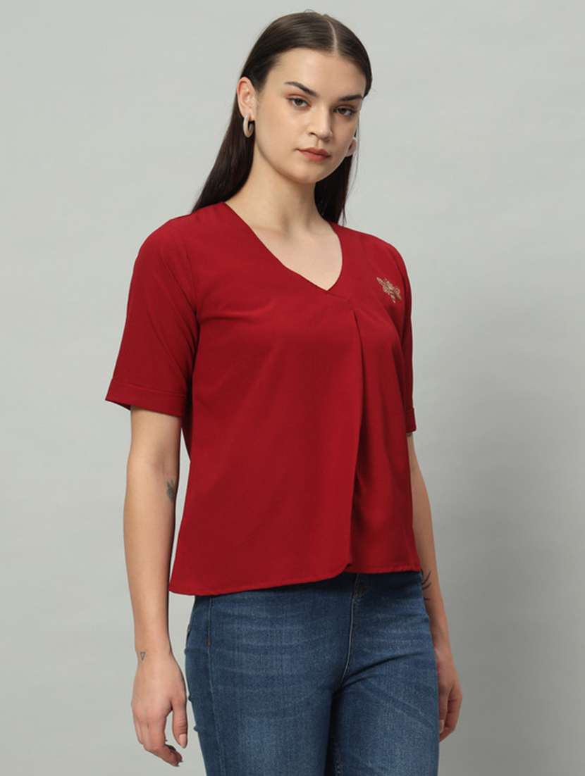 women maroon cotton regular top