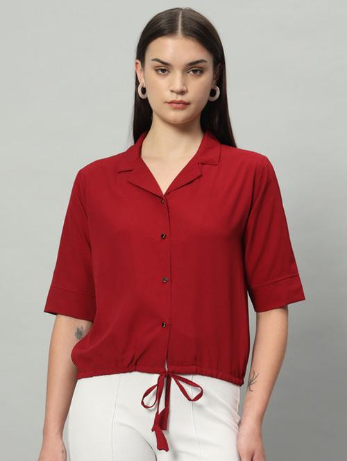 women maroon cotton regular top - 21450404 - Standard Image - 0