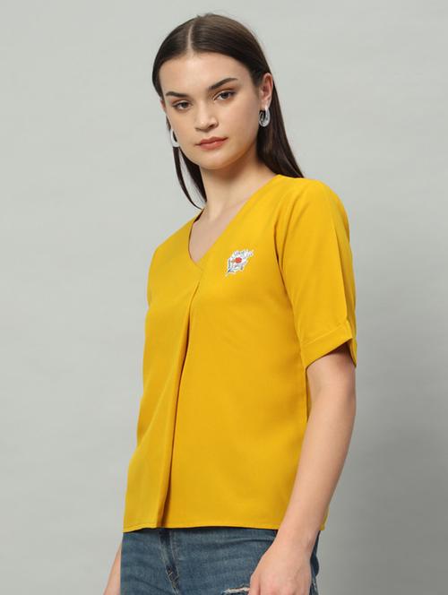women yellow cotton regular top - 21450406 - Standard Image - 0