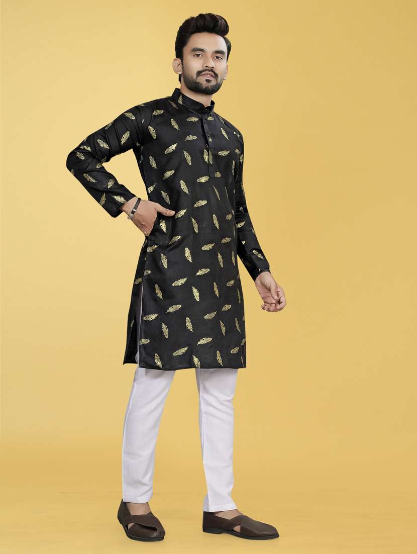 men black mandarin neck long sleeves kurta - 21450753 - Standard Image - 2
