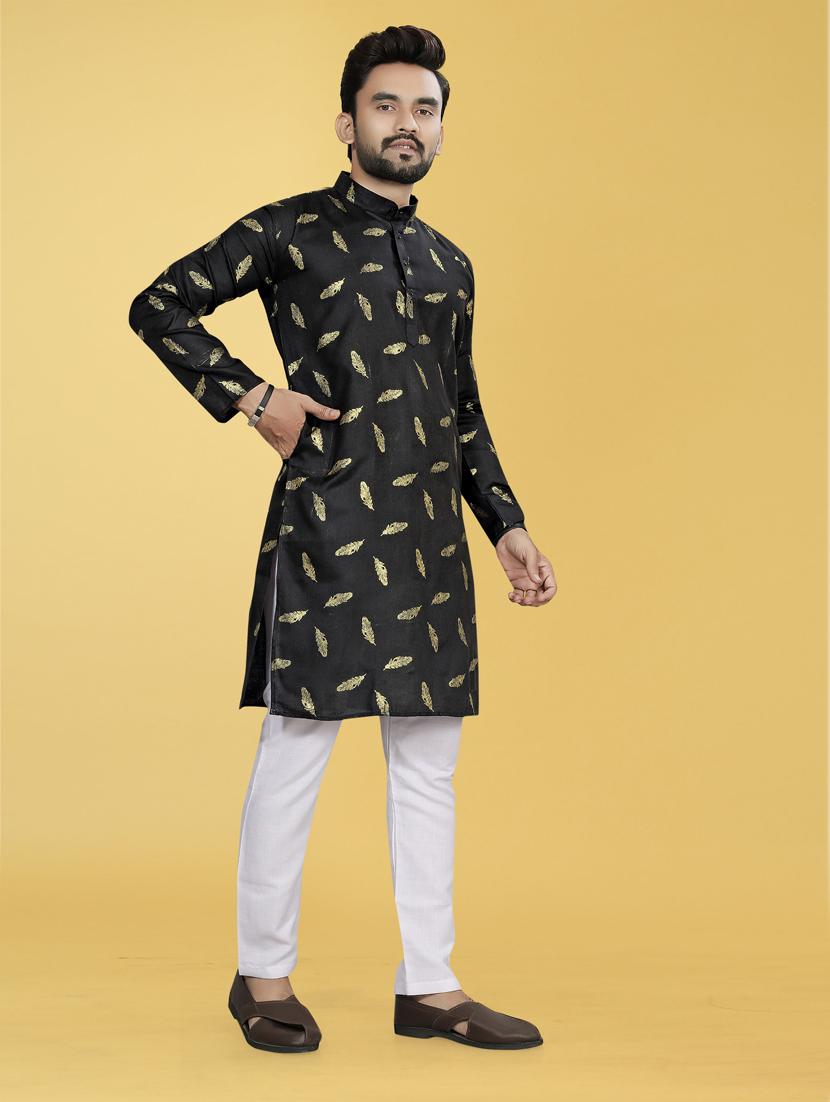 men black mandarin neck long sleeves kurta - 21450754 - Standard Image - 2