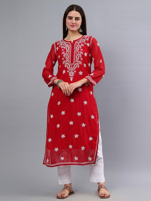 women three quarter sleeve chikankari work kurta  - 21450781 -  Standard Image - 0