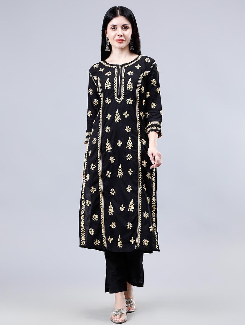 women three quarter sleeve chikankari work kurta - 21450788 - Zoom Image - 0