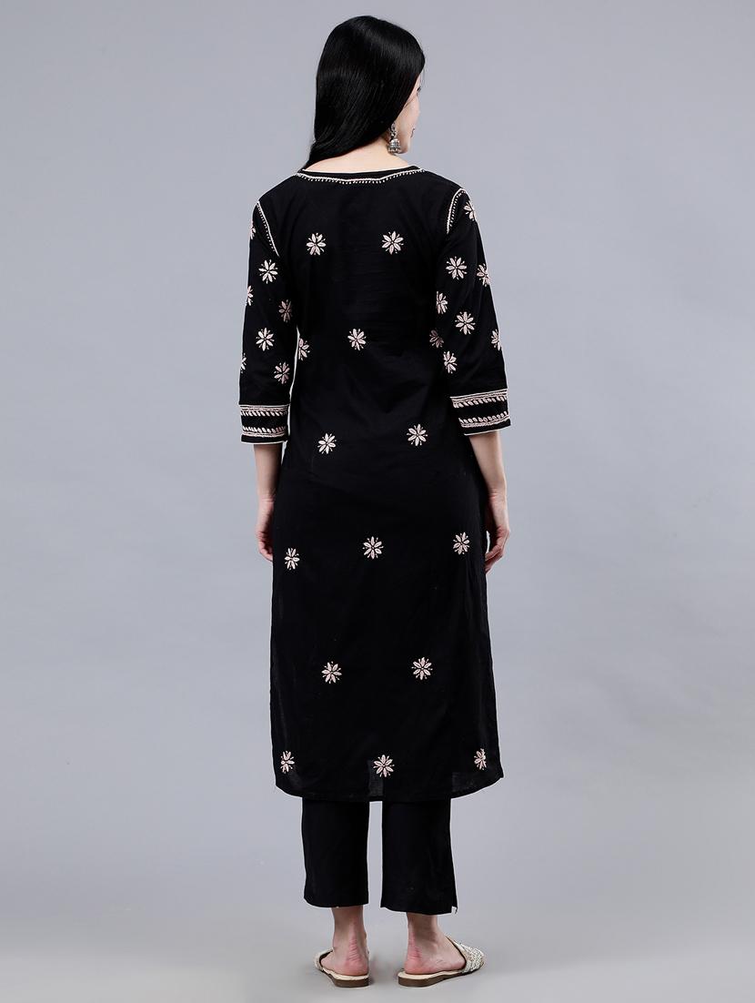 women three quarter sleeve chikankari work kurta - 21450788 - Standard Image - 2