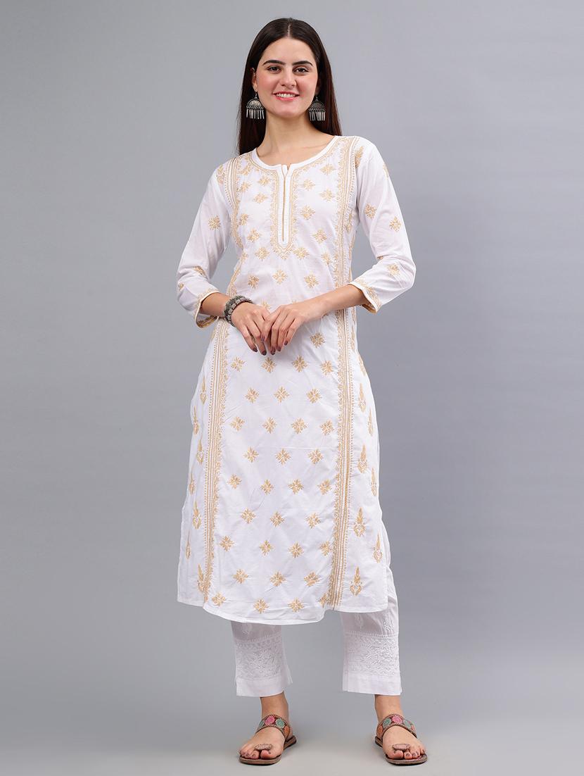 women three quarter sleeve chikankari work kurta  - 21450792 -  Zoom Image - 0