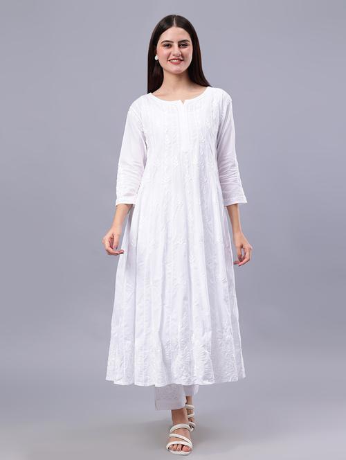 women three quarter sleeve chikankari work kurta  - 21450794 -  Standard Image - 0