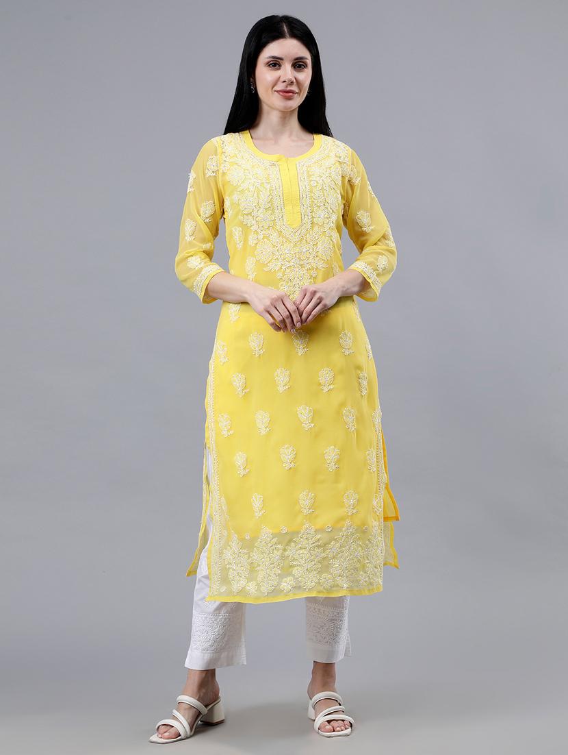 women three quarter sleeve chikankari work kurta  - 21450797 -  Zoom Image - 0
