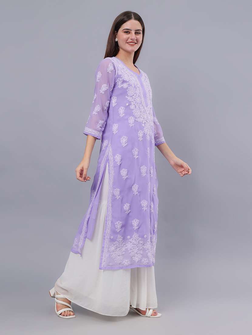 women three quarter sleeve chikankari work kurta  - 21450798 -  Standard Image - 2