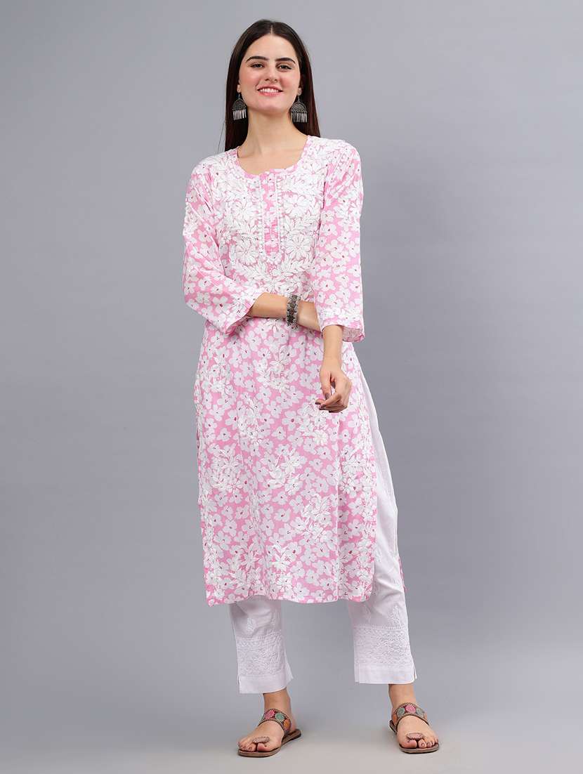 women three quarter sleeve chikankari work kurta  - 21450803 -  Zoom Image - 0