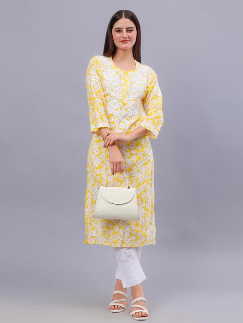 women three quarter sleeve chikankari kurta - 21450805 - Standard Image - 0