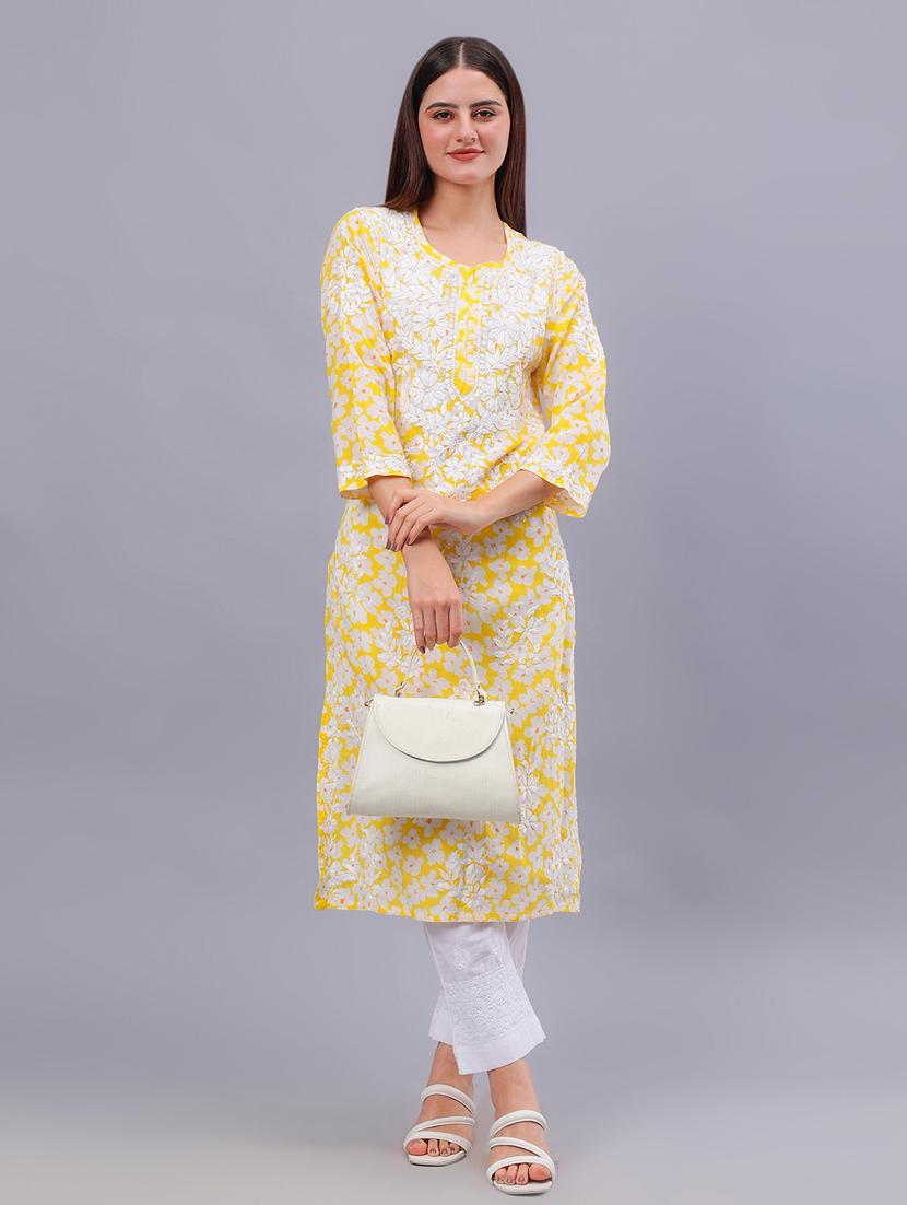 women three quarter sleeve chikankari kurta - 21450805 - Zoom Image - 0