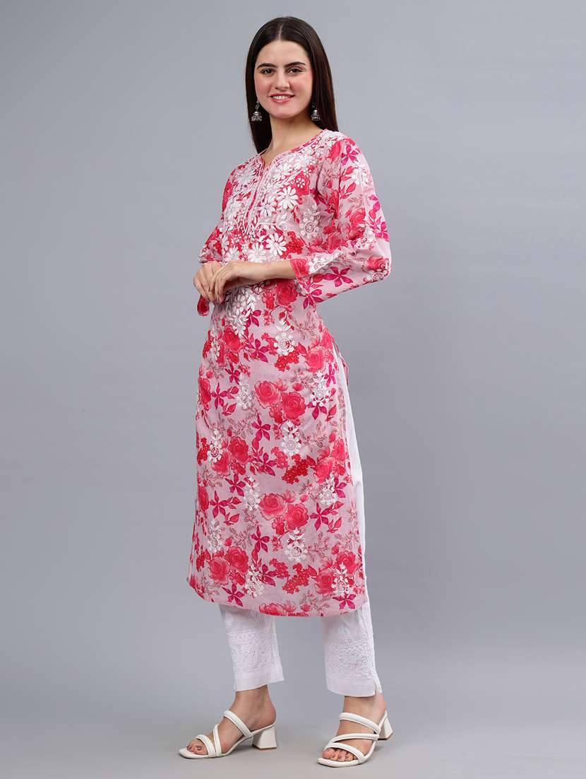 women three quarter sleeve chikankari kurta  - 21450806 -  Standard Image - 2