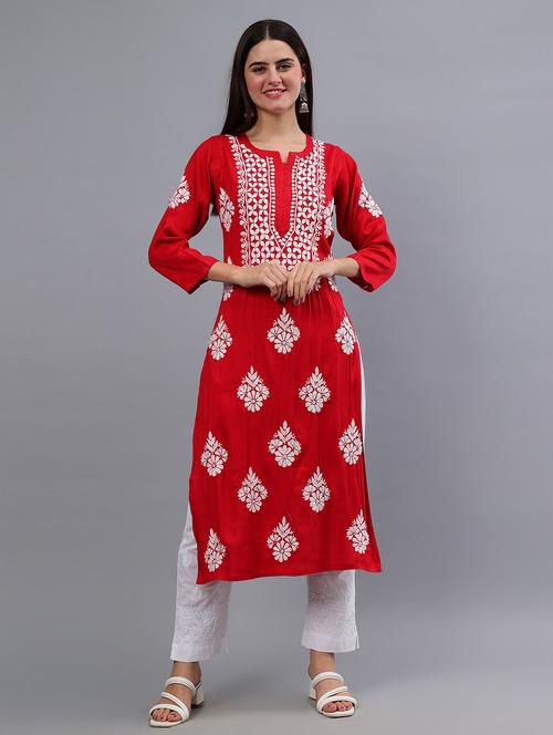 women three quarter sleeve chikankari kurta  - 21450811 -  Standard Image - 0