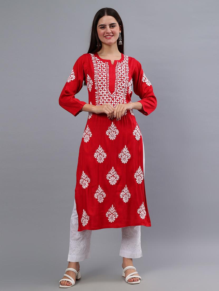 women three quarter sleeve chikankari kurta  - 21450811 -  Zoom Image - 0