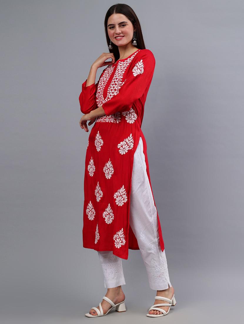 women three quarter sleeve chikankari kurta - 21450811 - Standard Image - 2