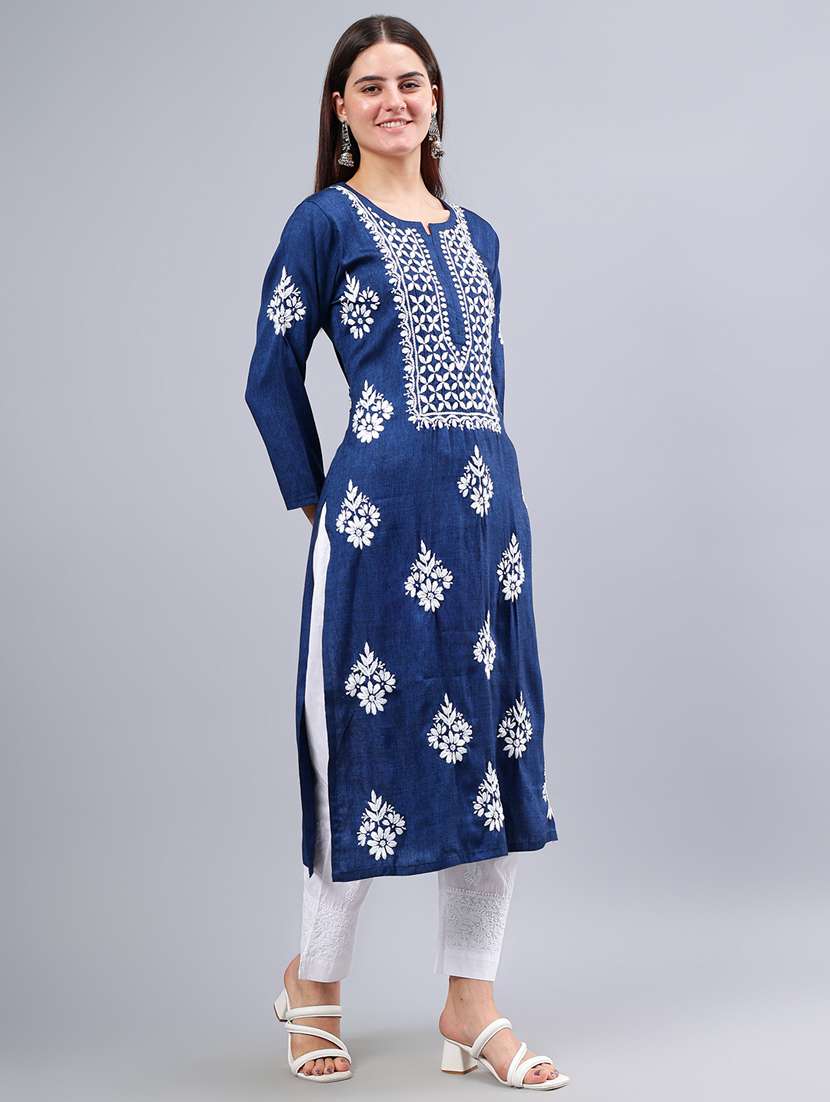 women three quarter sleeve chikankari kurta - 21450812 - Standard Image - 2