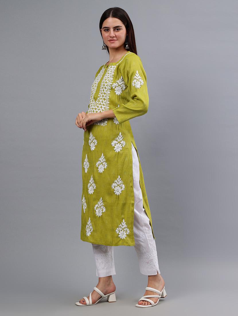 women three quarter sleeve chikankari kurta - 21450814 - Standard Image - 2
