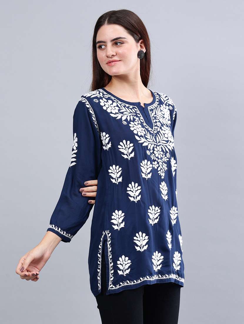 women chikankari straight kurti - 21450817 - Standard Image - 2