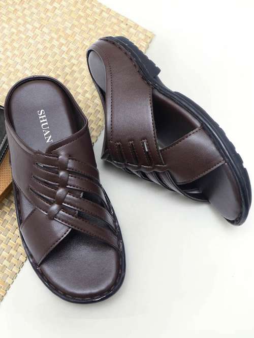 brown synthetic slip on sandals - 21450847 -  Standard Image - 0