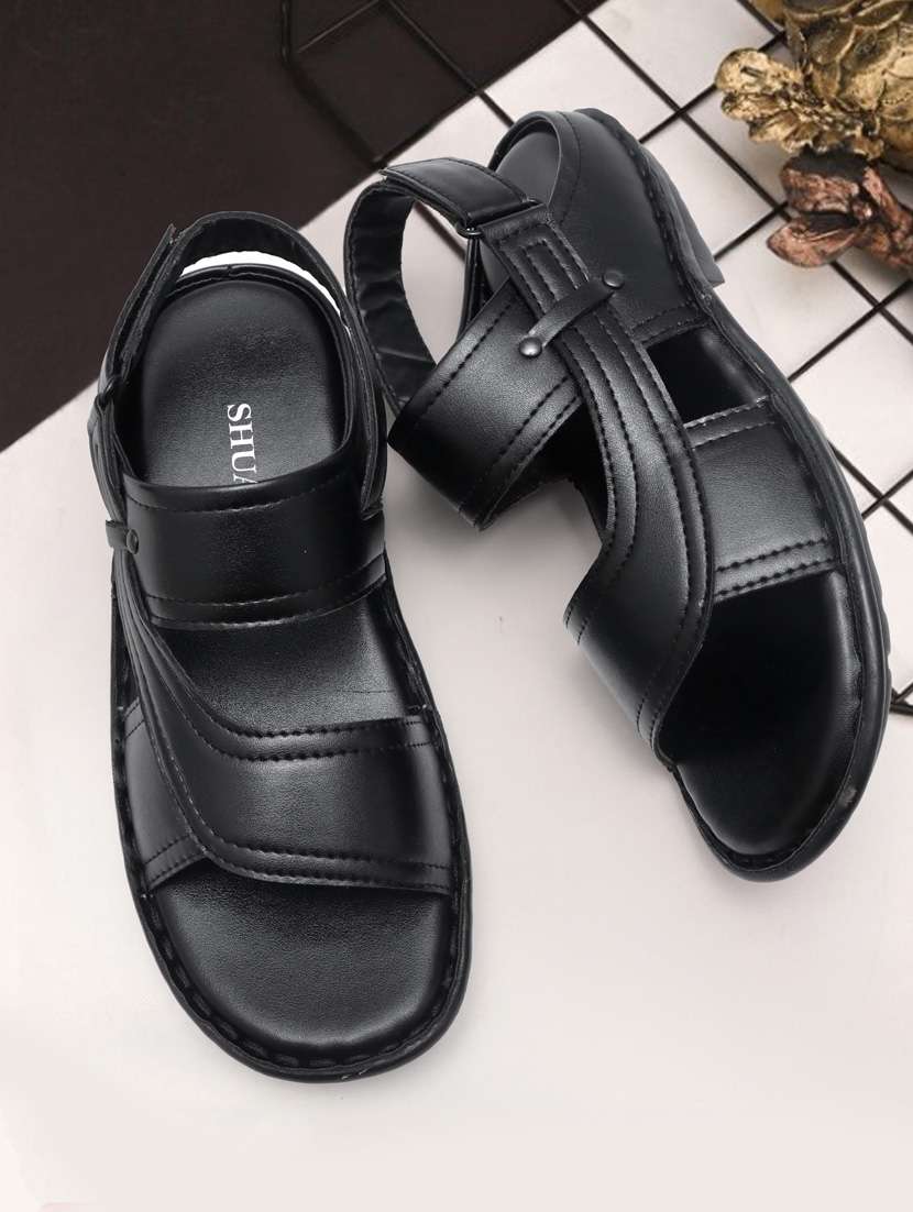 black solid back strap sandal