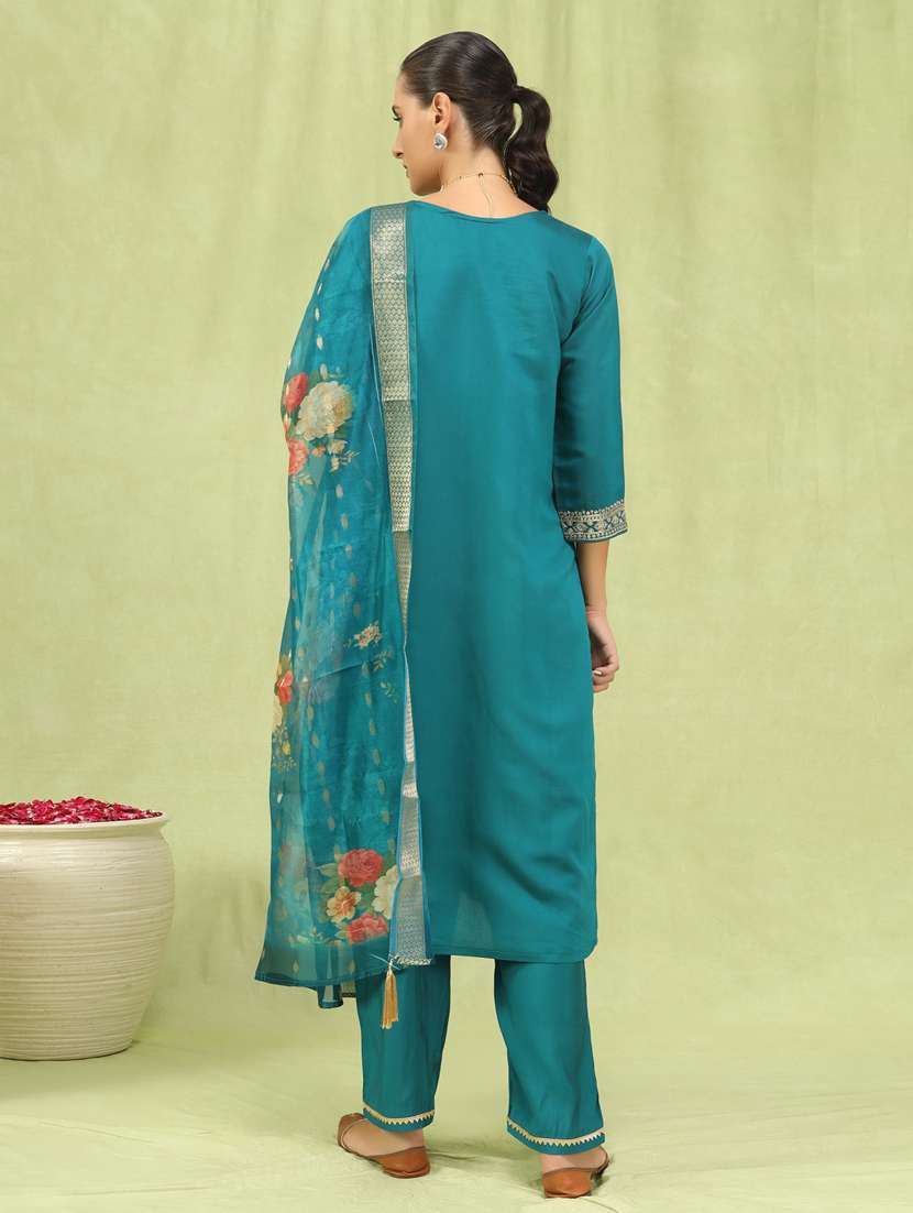 women teal green kurta dupatta set - 21450867 - Standard Image - 2