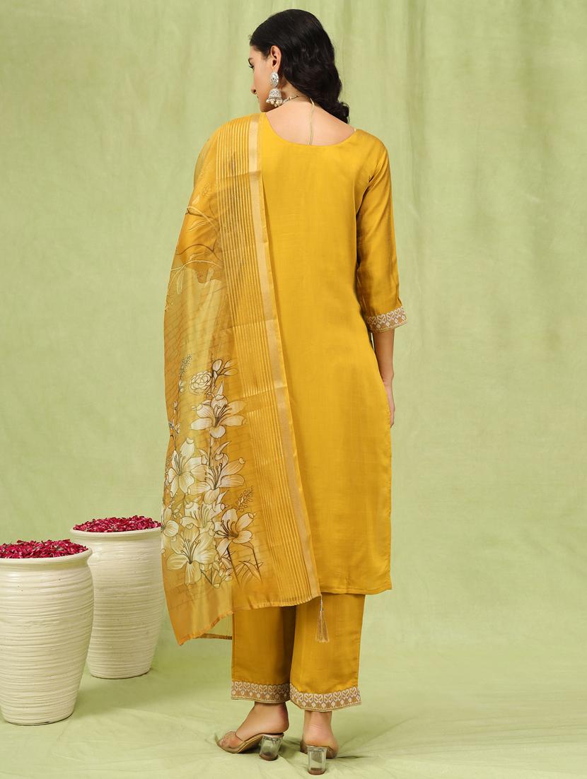 women mustard kurta dupatta set - 21450891 - Standard Image - 2