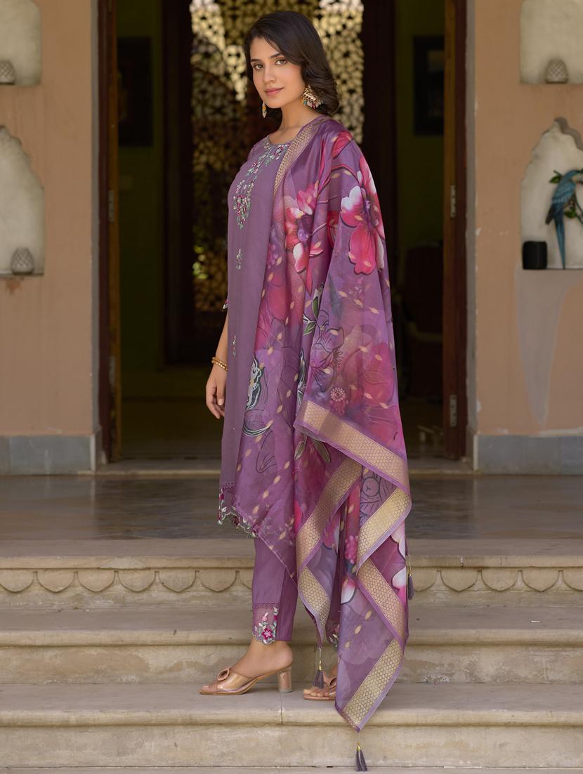 women purple kurta dupatta set - 21450905 - Standard Image - 2