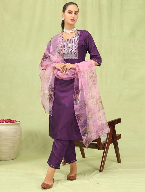 women purple kurta dupatta set - 21450911 - Standard Image - 0