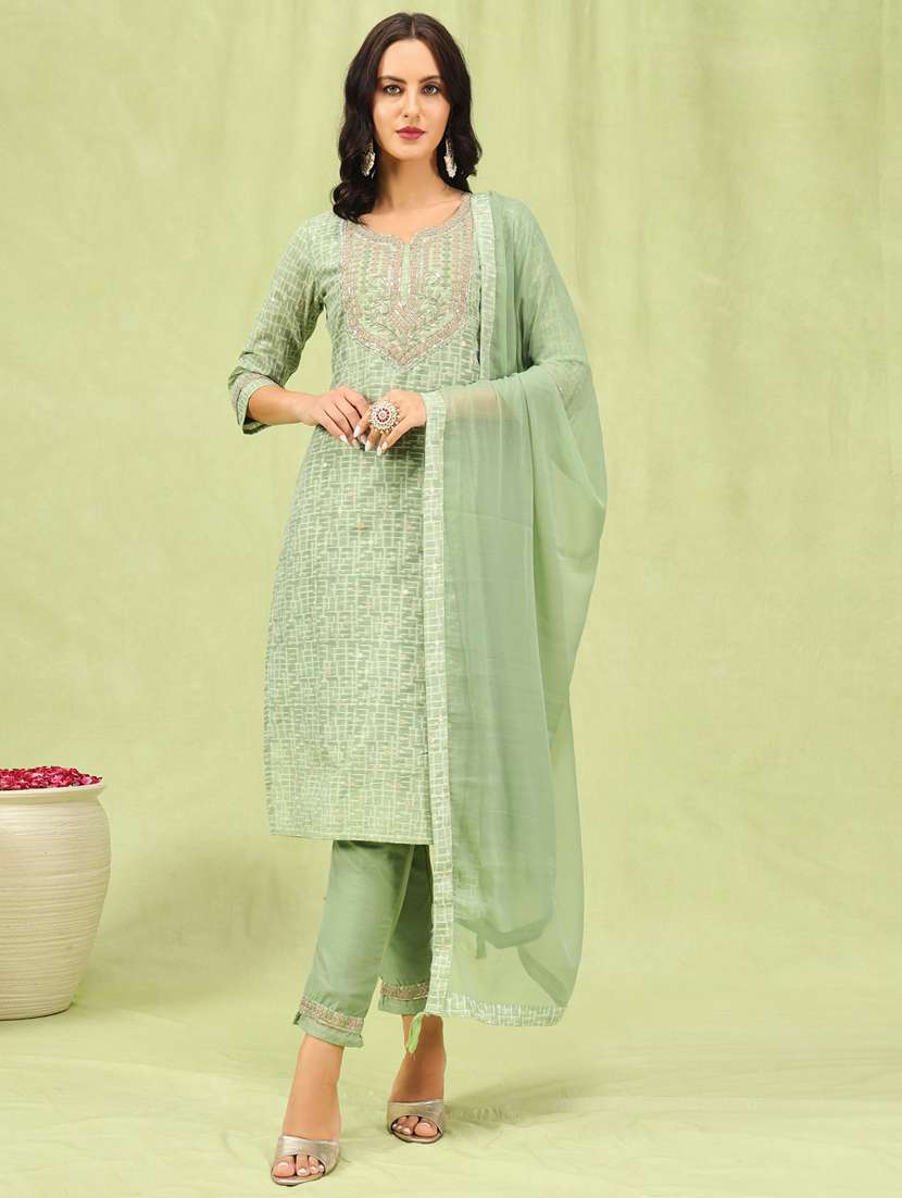 women three quarter sleeve kurta pant with dupatta set