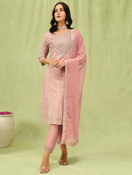 women three quarter sleeve kurta pant with dupatta set - 21450922 -  Standard Image - 0