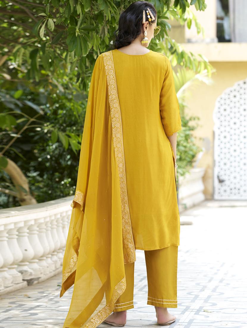 women mustard kurta dupatta set - 21450923 - Standard Image - 2