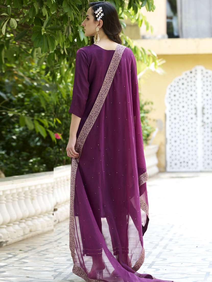 women purple kurta dupatta set - 21450924 -  Standard Image - 2