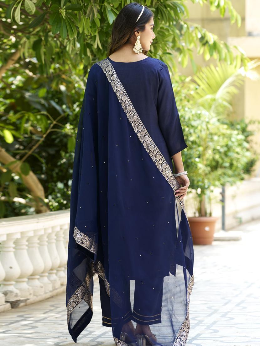 women navy blue kurta dupatta set - 21450925 - Standard Image - 2