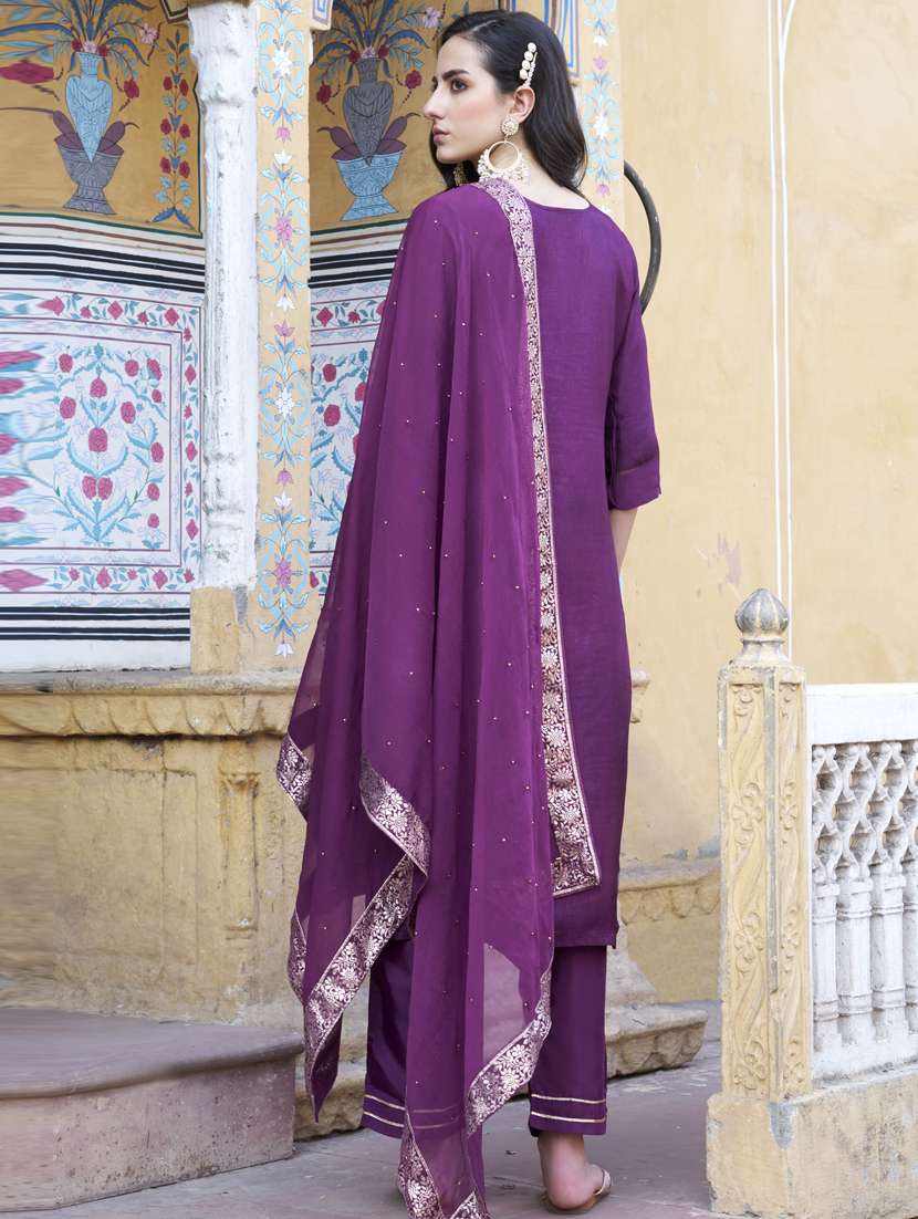 women purple kurta dupatta set - 21450934 -  Standard Image - 2