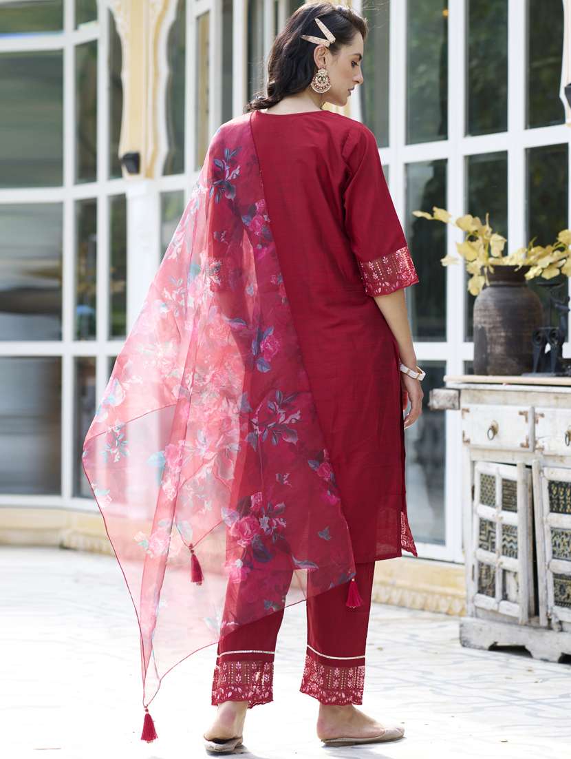 women maroon kurta dupatta set - 21450938 -  Standard Image - 2