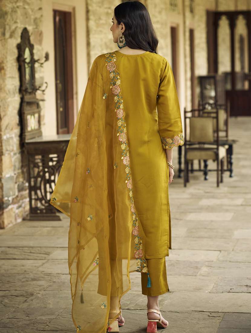women mustard kurta dupatta set - 21450940 -  Standard Image - 2