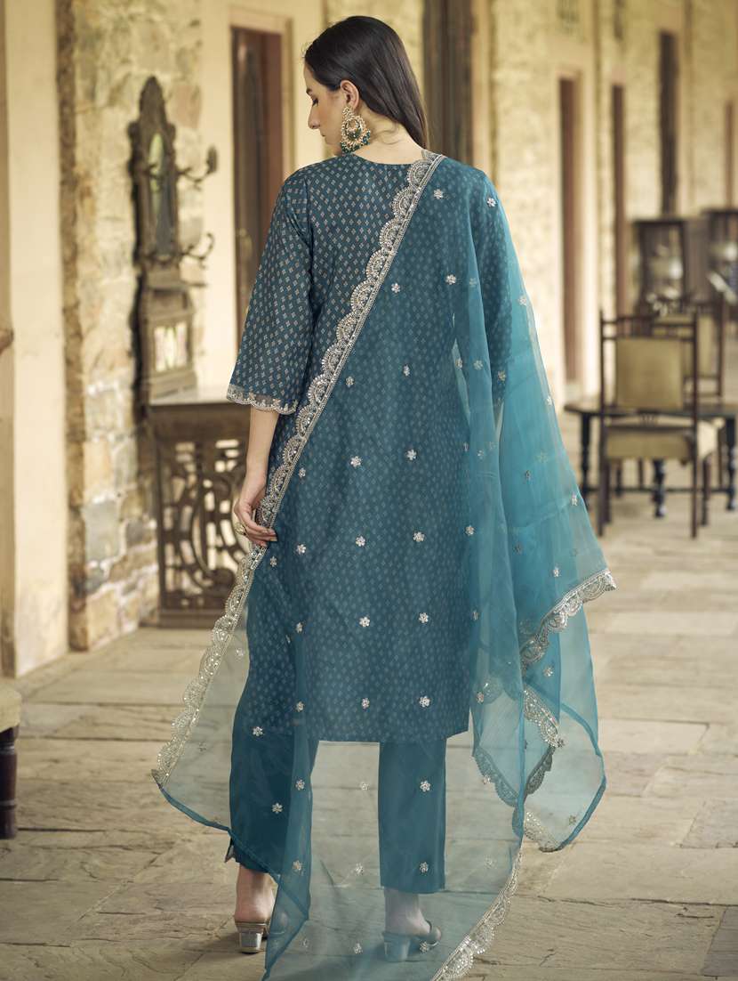 women blue kurta dupatta set - 21450954 - Standard Image - 2