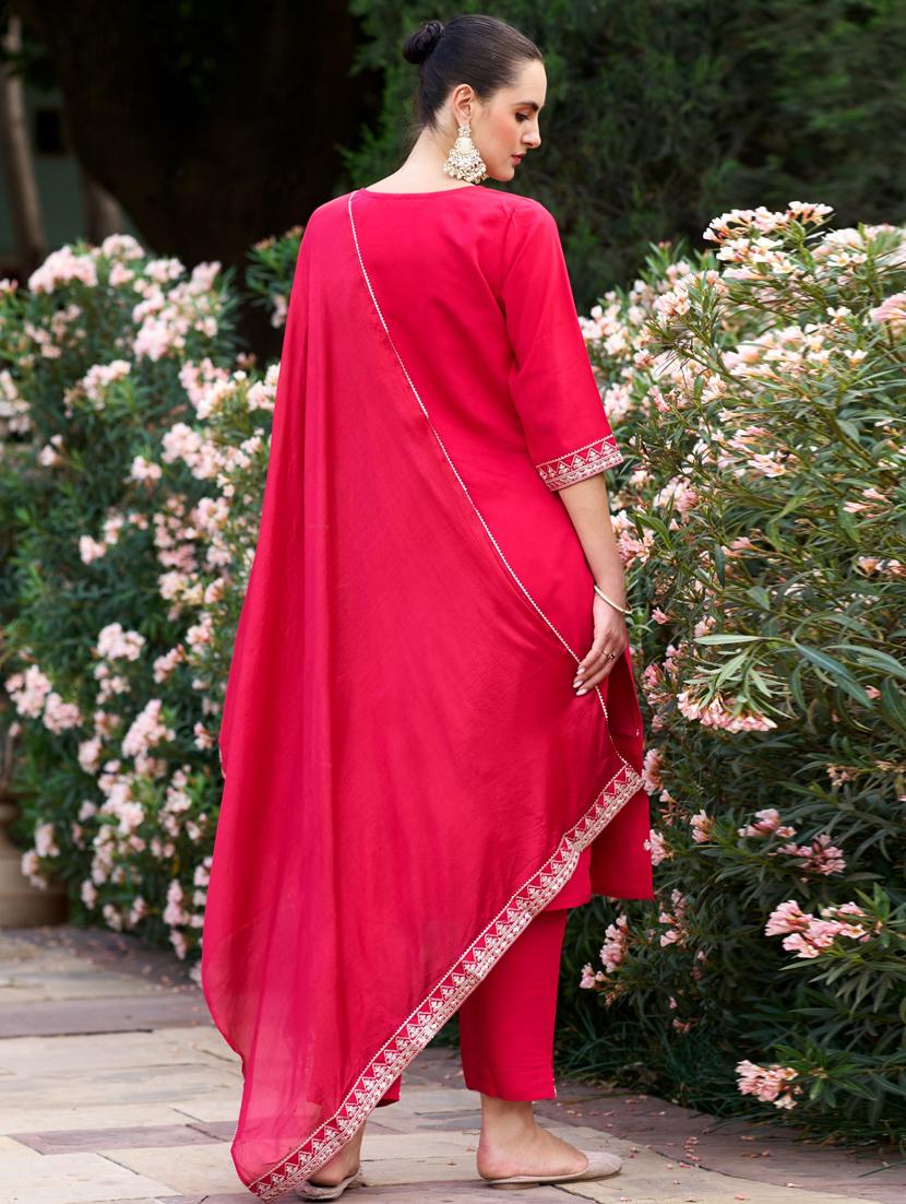 women three quarter sleeve kurta pant with dupatta set - 21450956 - Standard Image - 2
