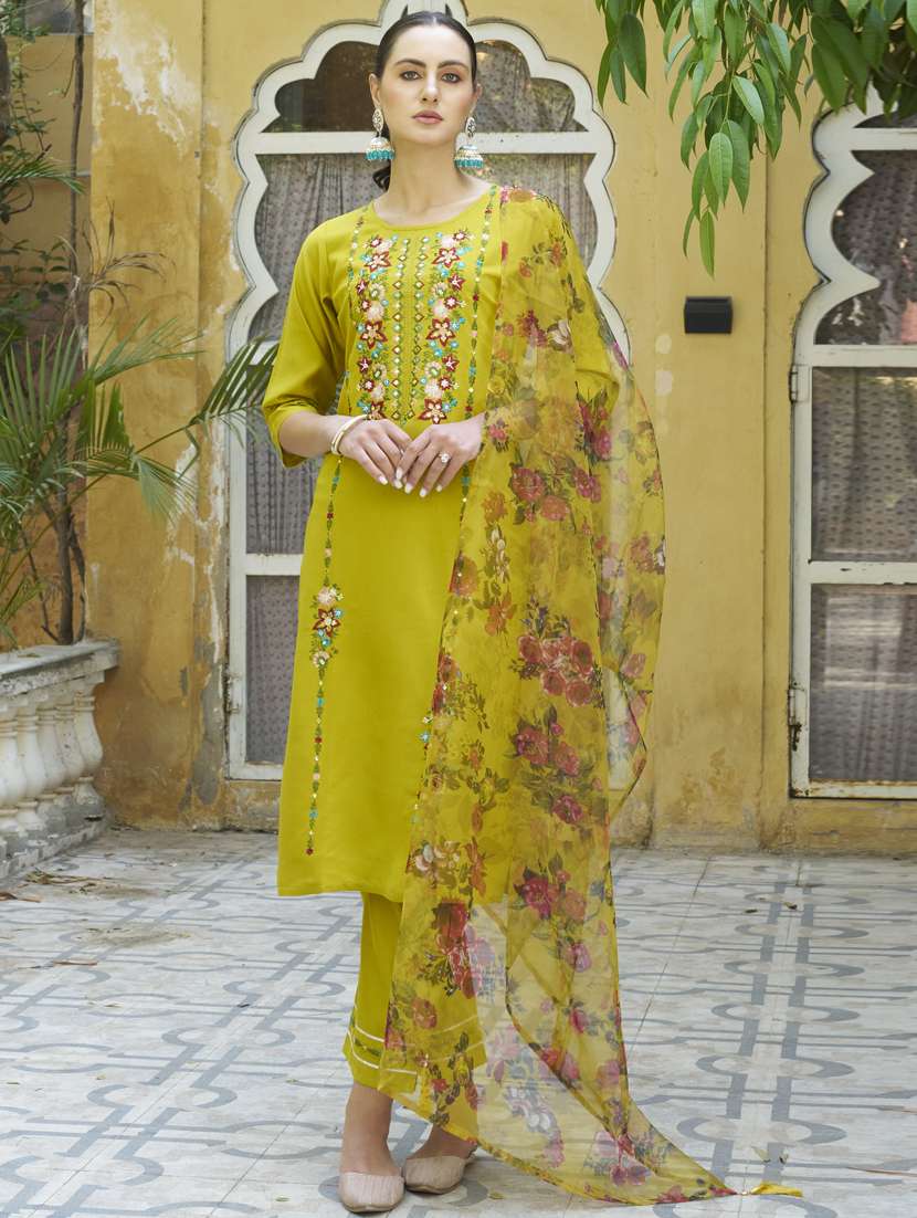 women lime kurta dupatta set