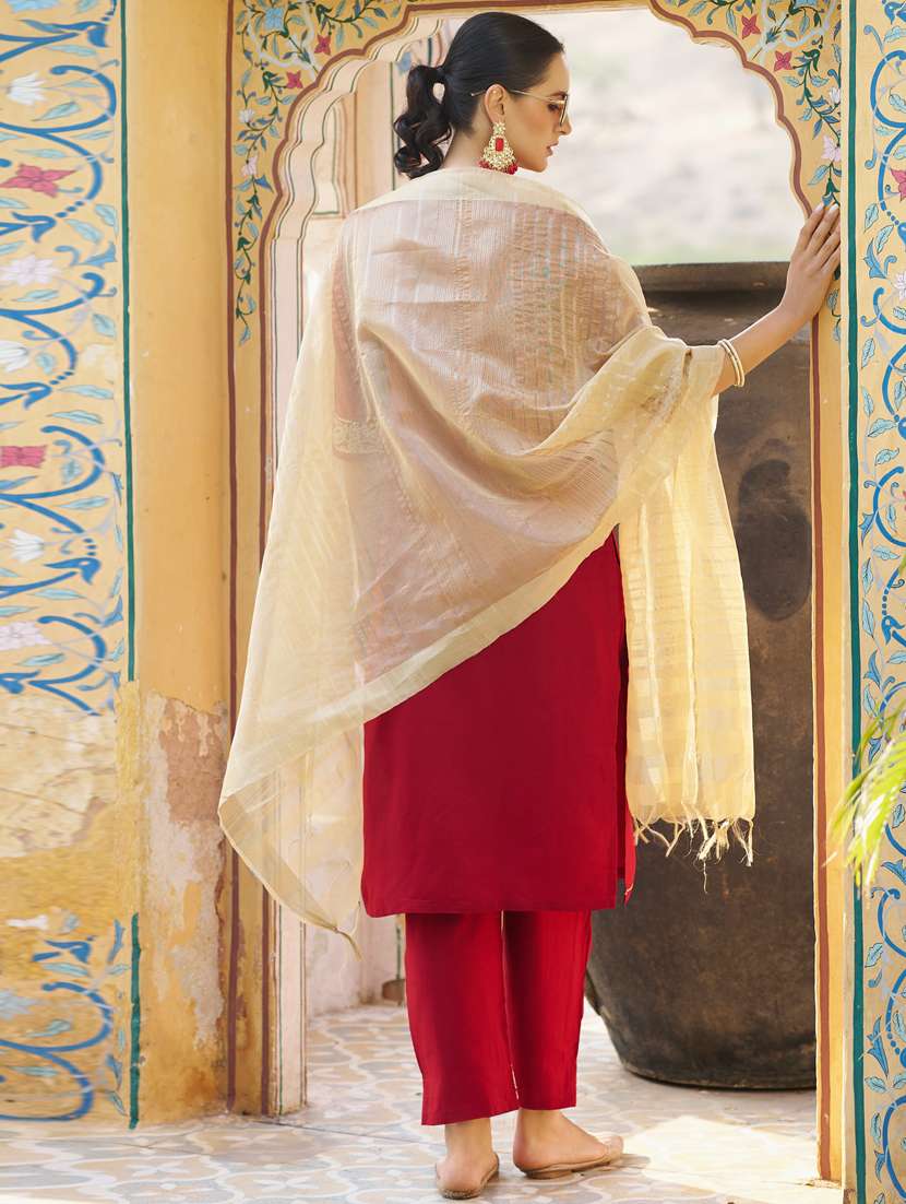 women maroon kurta dupatta set - 21450968 -  Standard Image - 2