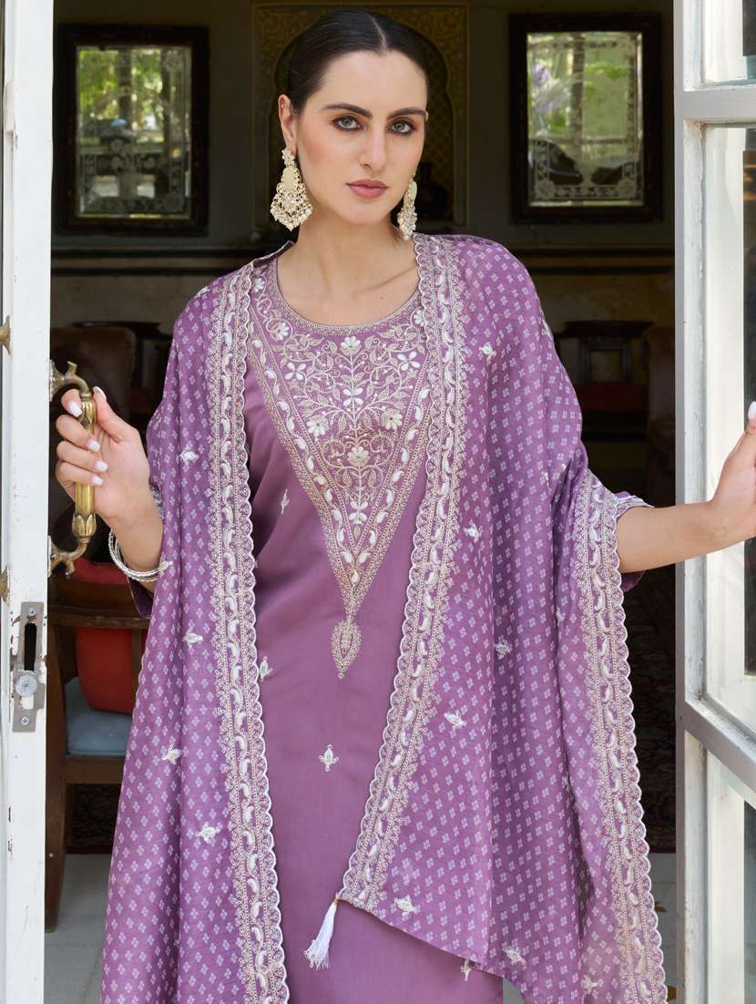women lavender kurta dupatta set - 21450975 - Standard Image - 2