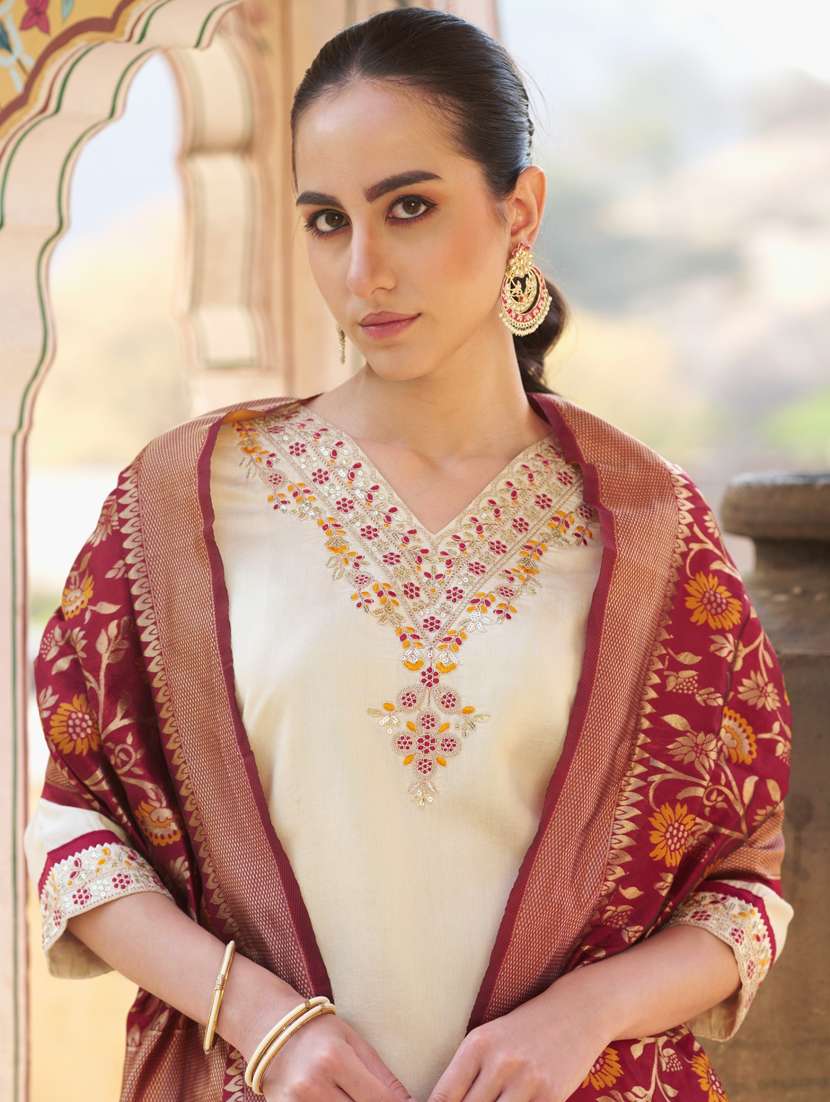 women cream kurta dupatta set - 21450979 -  Standard Image - 2