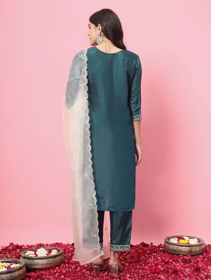 women teal green kurta dupatta set - 21451039 - Standard Image - 2