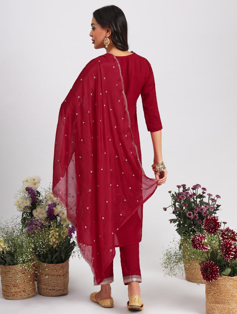 women maroon kurta dupatta set - 21451046 - Standard Image - 2