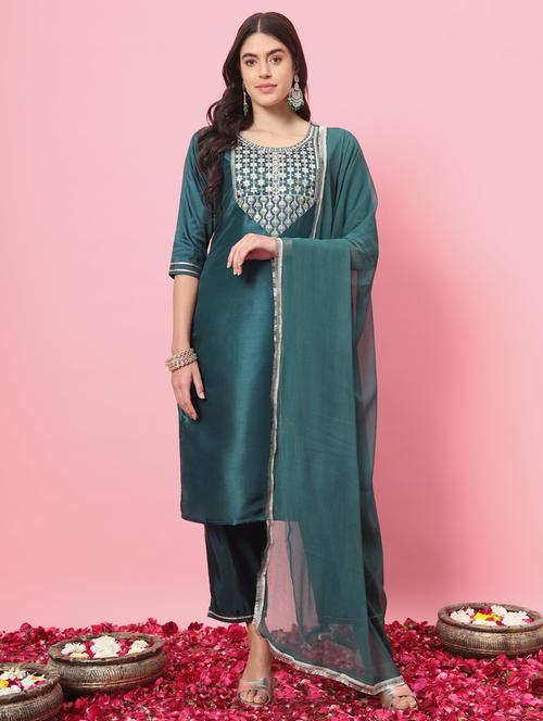 women three quarter sleeve kurta pant with dupatta set - 21451067 - Standard Image - 0