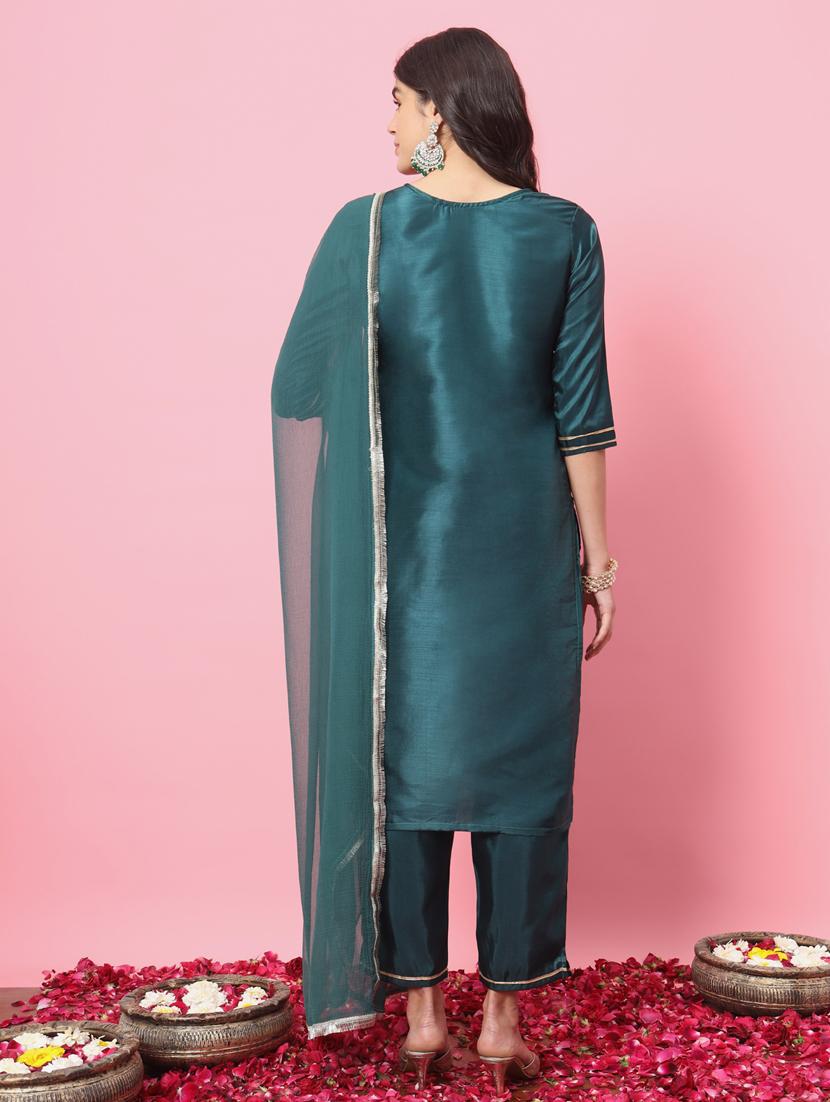 women three quarter sleeve kurta pant with dupatta set - 21451067 - Standard Image - 2